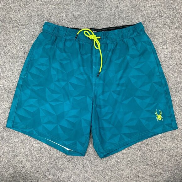 Spyder Swim Trunks Mens XXL 2XL Teal Brief Lined Drawstring Tie Beach Shorts - Picture 2 of 14